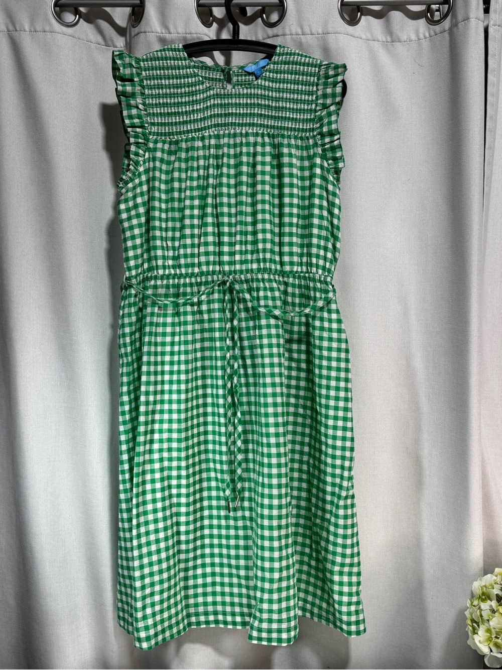 Draper James RSVP Women's A-Line Dress XL Green White Gingham Midi Smocked